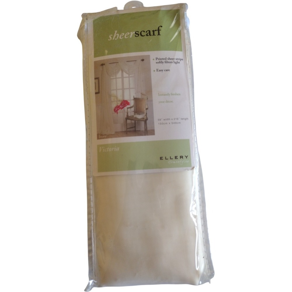 Ellery Homestyles Window Scarf Panel Victoria Ivory Sheer 6 Yards Long‎ New